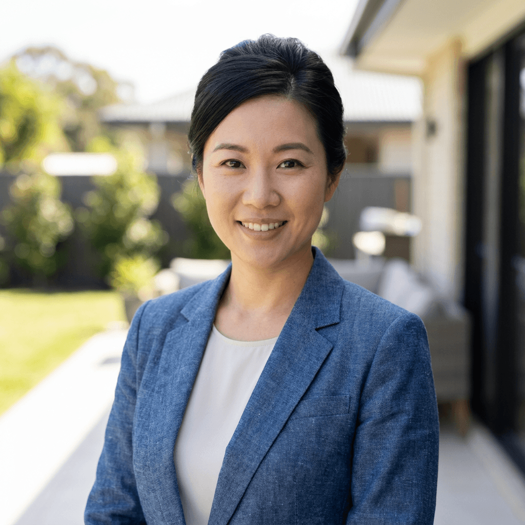 Professional headshot of a female business owner in her early 30s with a warm smile